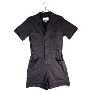 Pistola Romper Womens XS Cotton Collared Short Sleeve Buttoned Black